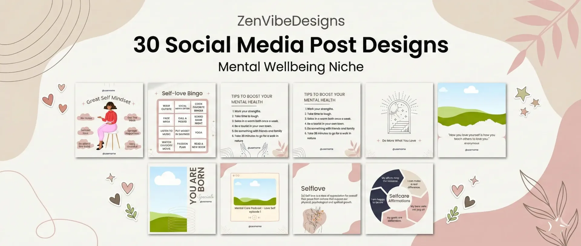 30 Social Media Post Designs | ZenVibeDesigns
