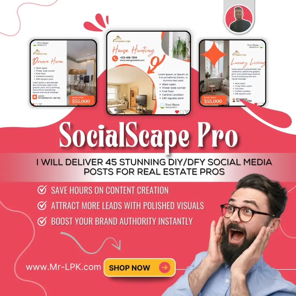 SocialScape Pro- 45 Real Estate Canva Template (DIY, Instant⚡)